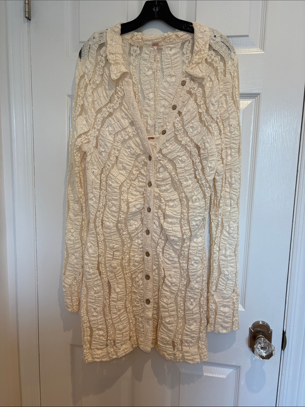 Free People Cream Lace-Detail Knit Dress